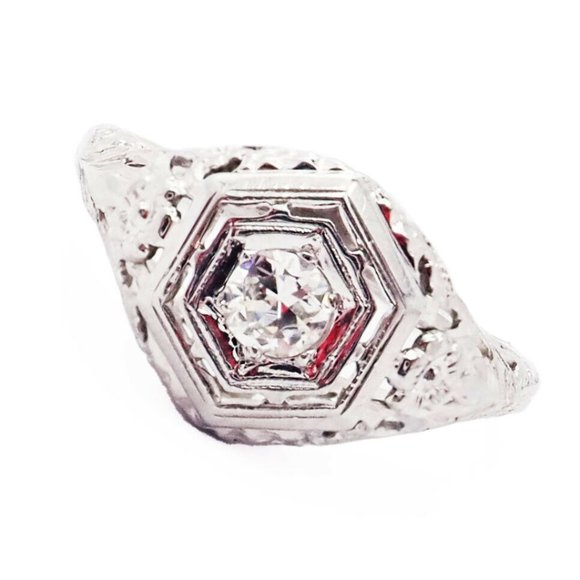 Estate Jewelry - Vintage Estate Platinum Diamond Art Deco Filigree Ring